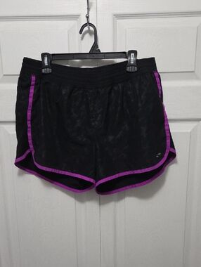 Champion XL Black Athletic Shorts with Purple Piping